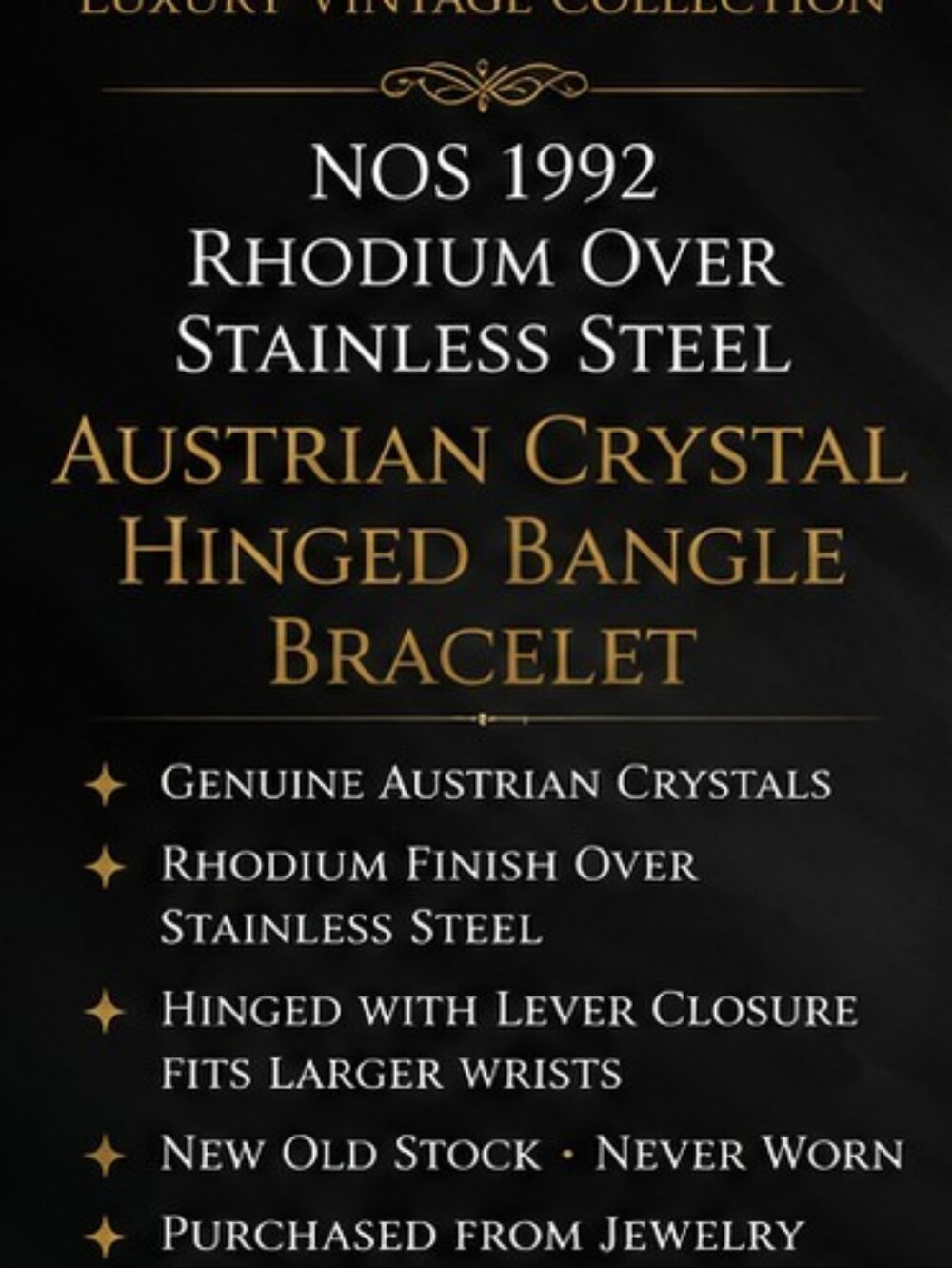 Vintage 1992 NOS Austrian Crystal Rhodium Stainless Steel Hinged Bangle - Picture 6 of 8